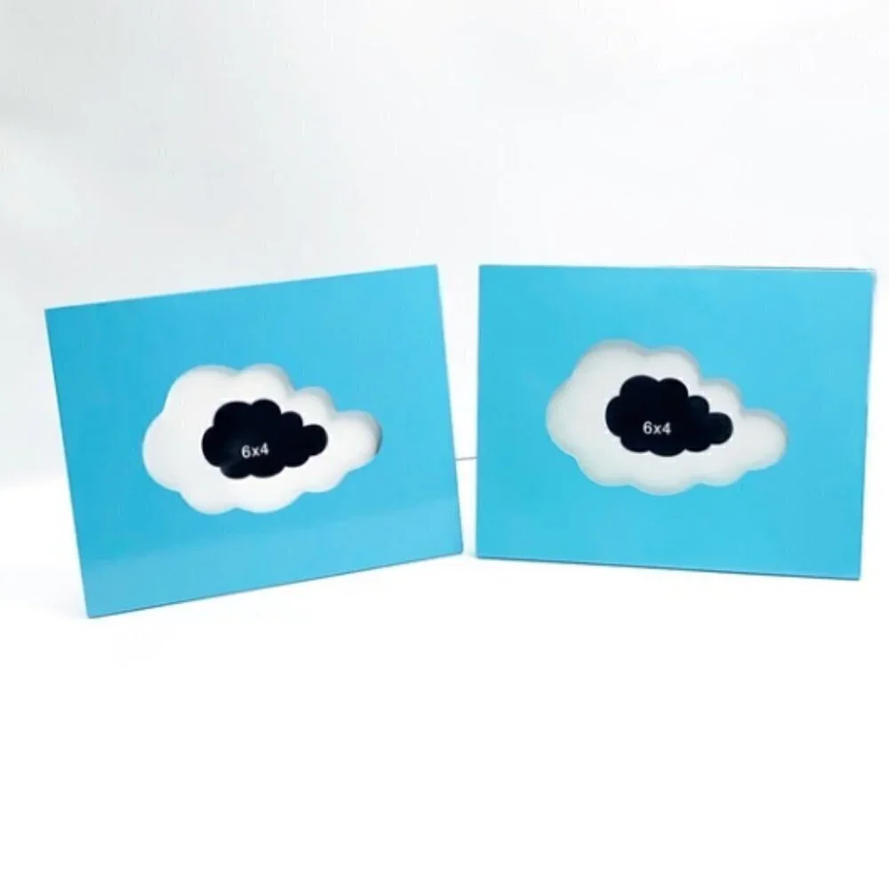 Set of 2 Blue Cloud Nursery Photo Frames 6x4 Glossy Baby Decor